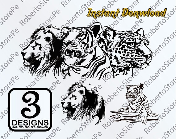 Download Vector Lion Svg Tiger Svg Jaguar Silhouette Lion Dxf Etsy