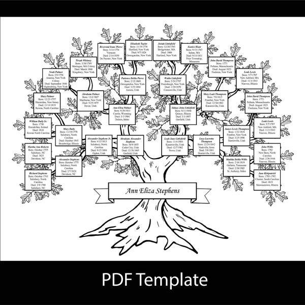 Five Generation Family Tree (DIY) 16x20 Inch Fillable PDF Template