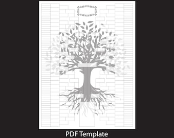Drzewo genealogiczne 8+ generacji (DIY) 30x40 PDF pionowy szablon (papier biały)