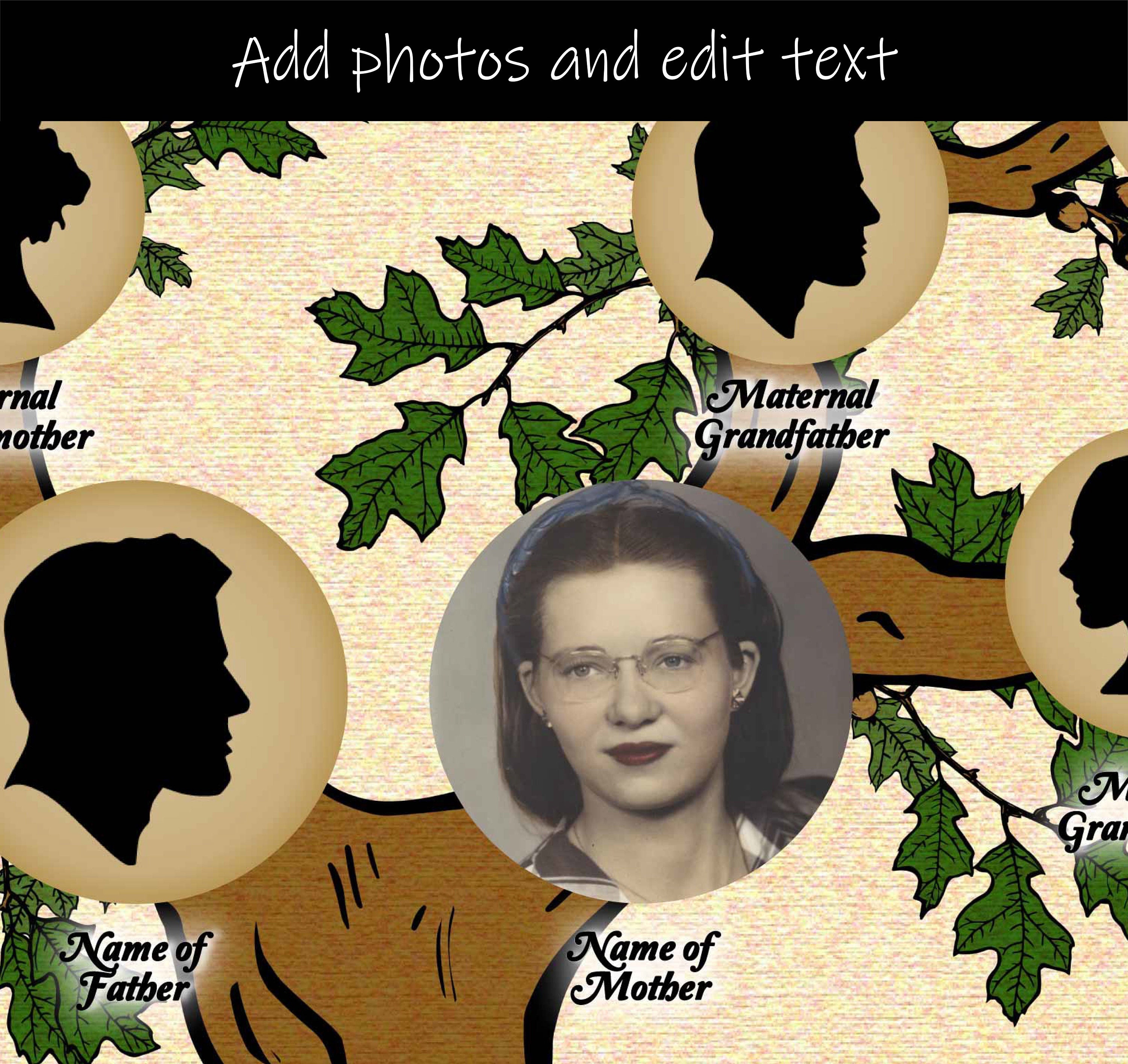 Photo Family Tree Template 16x20 Inch 5 Gen Etsy