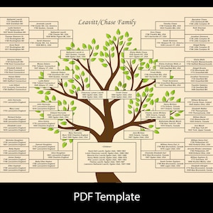 Six Generation Family Tree (DIY) 18x24 PDF Template (green leaf)
