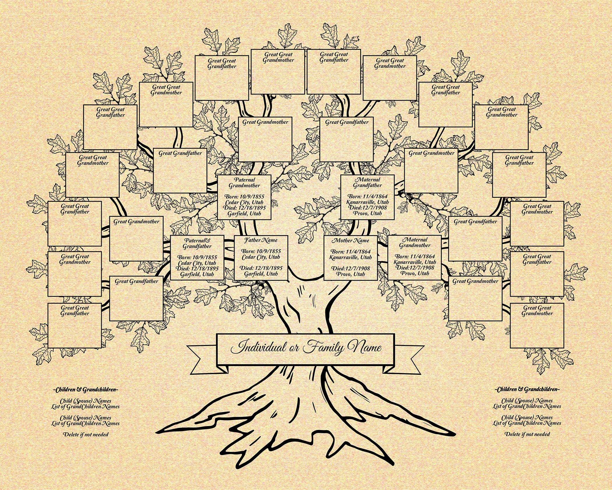 DIY 5 Gen Family Tree Poster Template 16x20 Edit Online - Etsy