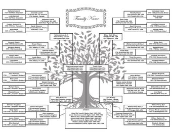 Drzewo genealogiczne sześciu pokoleń (DIY) 18x24 Szablon PDF (papier biały)