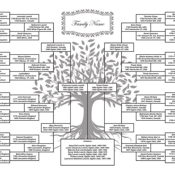 Six Generation Family Tree (DIY) 18x24 PDF Template (paper white)