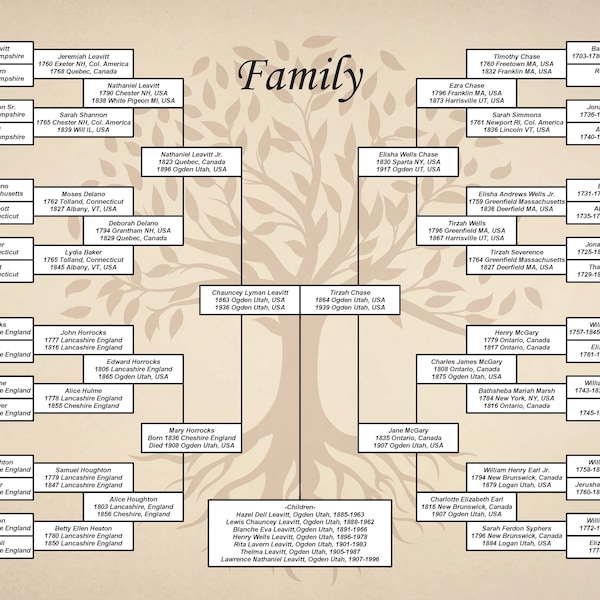 Six Generation Family Tree (DIY) 18x24 PDF Template (tan)