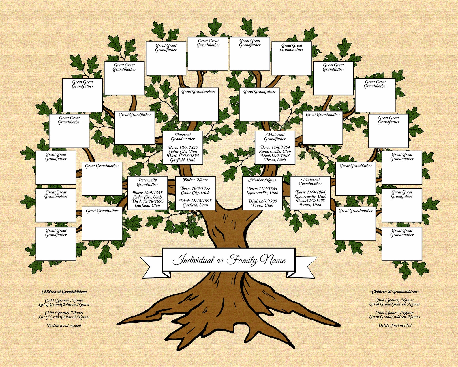 DIY 5 Gen Family Tree Poster Template 16x20 Edit Online - Etsy