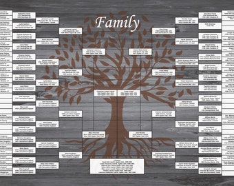 Drzewo genealogiczne siedmiu pokoleń (DIY) 24x36 Szablon PDF (drewno z obory)