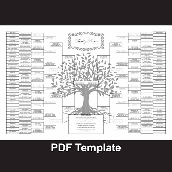 Modèle PDF d'arbre généalogique de 8 générations et plus (bricolage) 24 x 36 (papier blanc)