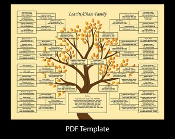 Six Generation Family Tree (DIY) 18x24 PDF Template (autumn tree)