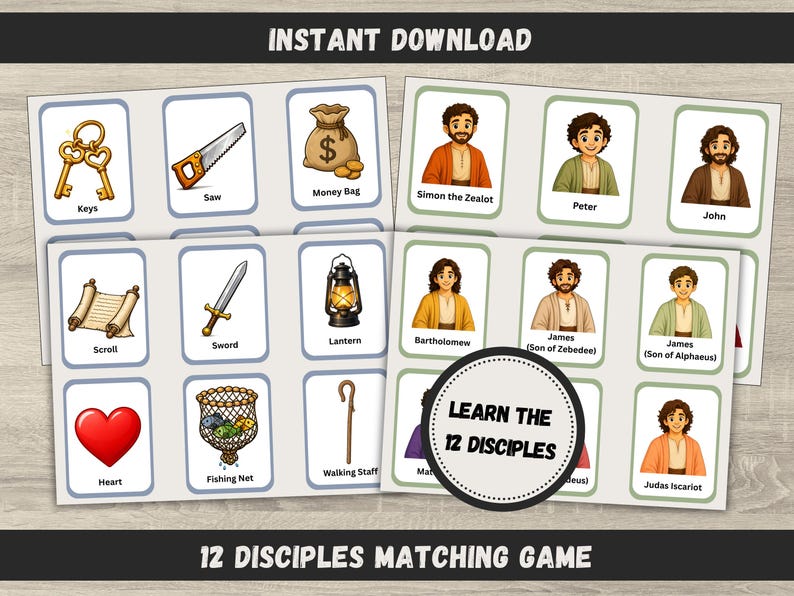 12 Disciples Matching Game for Kids | Bible Memory Activity | Sunday ...