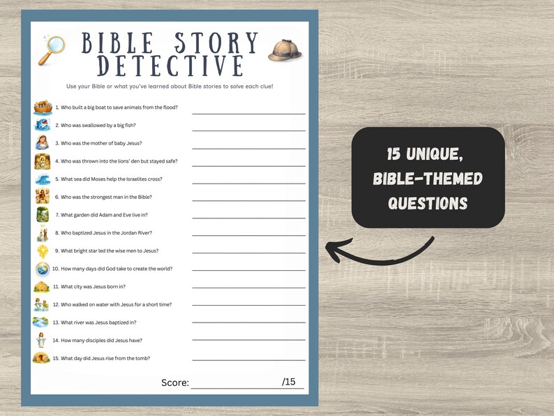 Bible Story Detective Game | Kids Christian Trivia Activity (printable