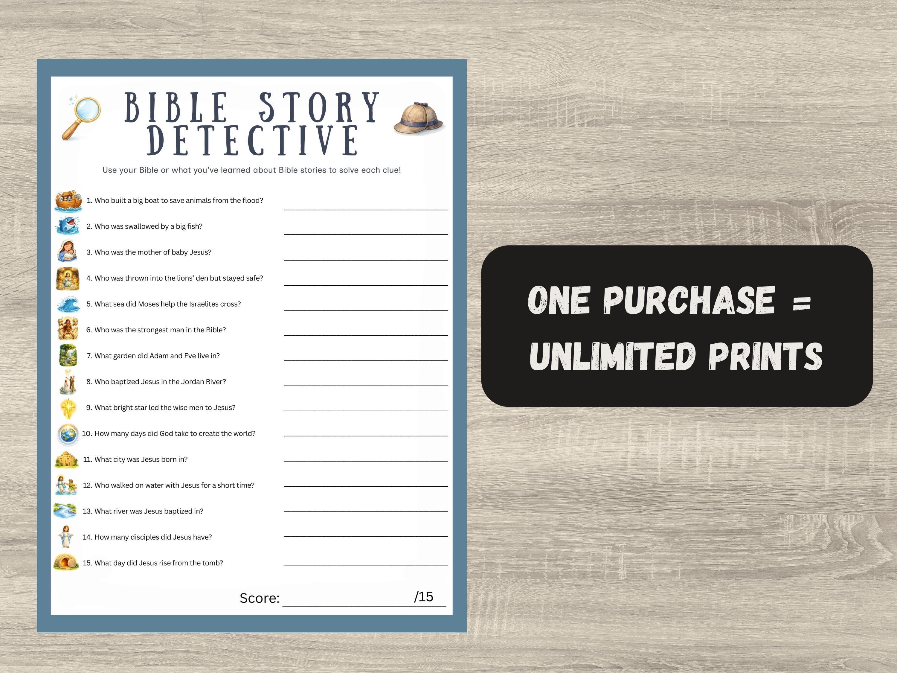 Bible Story Detective Game | Kids Christian Trivia Activity (printable