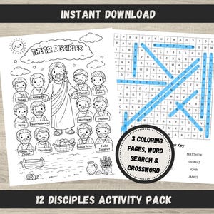 12 Disciples Activity Pack, Bible Coloring Pages, Sunday School (Digital Download)