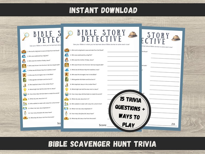 Bible Story Detective Game | Kids Christian Trivia Activity (printable