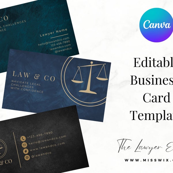 Law Firm Business Card Template - Canva Luxury Business Card Set - LAW&CO Business Card - 3 Editable Business Cards - Branding - Miss Wix