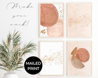 Abstract Watercolor Art Print, Blush Peach Mauve & Gold