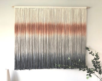 Charcoal, Gray & Camel Ombre Macrame Yarn Wall Hanging, Modern Minimalist Tapestry Design, Textile Art for Bedroom, Large Wall Space Decor
