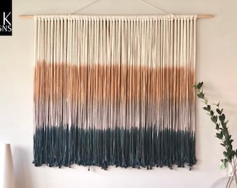 XL Handwoven Macrame Wall Hanging, Black Camel Gray, Boho Decor (48x36)