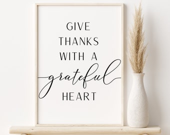 MAILED PRINT "Give Thanks w/ a Grateful Heart" Quote Fall Autumn Thankful October Thanksgiving Mid Century Modern Minimalist Art