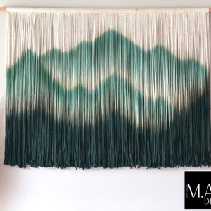 Macrame Mural Yarn Wall Hanging, Textile Wall Hanging with Mountain Wall Art, Macrame Backdrop or Macrame Headboard, Large Woven Wall Art