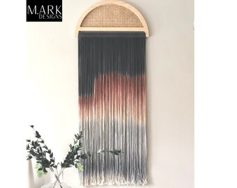 Black Macrame Wall Hanging with Rattan Frame - Boho Woven Tapestry