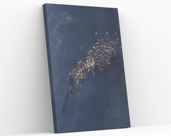 Abstract Watercolor Canvas Wall Art, Navy Blue, Gold Speckles
