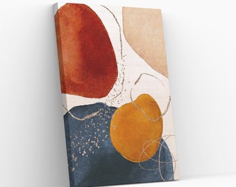 Terracotta & Blue Abstract Canvas Wall Art, Mid-Century Modern Print