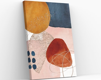 Terracotta & Blue Canvas Art Print, Mid-Century Modern Abstract
