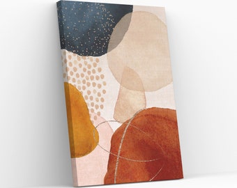 Terracotta & Blue Canvas Wall Art, Mid-Century Modern Abstract Print