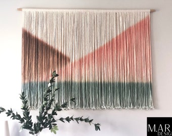 Sage Green & Pink Macrame Mural Wall Art Large Colorful Yarn Woven Wall Hanging Tapestry Macrame Sister Mother’s Day Gift for her