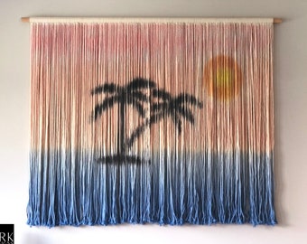 Tropical Macrame Wall Hanging: Beach Palm Tree Tapestry