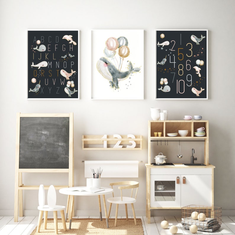 5x7 Whale Nursery Baby SEA ANIMALS Set of 3 Watercolor PRINTABLE Art Nursery Wall Baby Shower Gift Baby Boy Girl Nursery 18x24 11x14 8x10