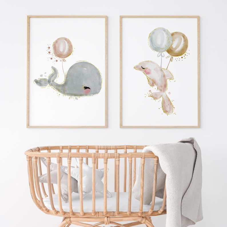 5x7 Whale Nursery Baby SEA ANIMALS Set of 3 Watercolor PRINTABLE Art Nursery Wall Baby Shower Gift Baby Boy Girl Nursery 18x24 11x14 8x10