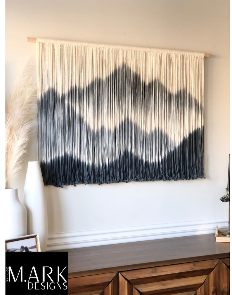 Navy Blue Macrame Wall Hanging Macrame Mountains Landscape Etsy Canada