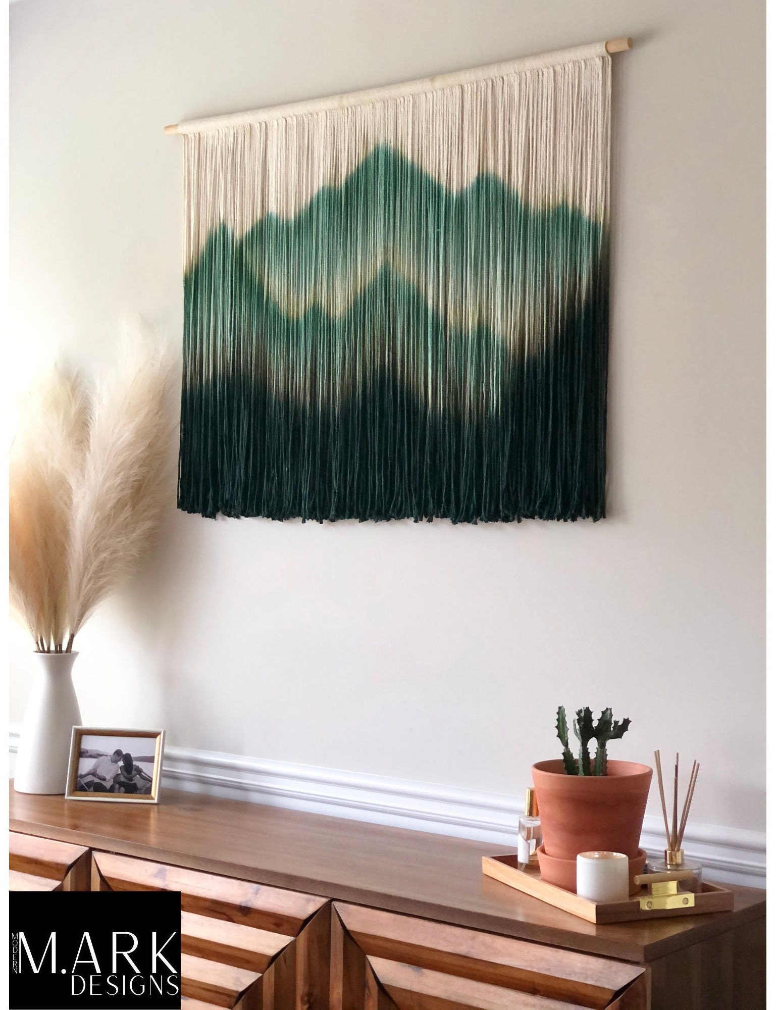 Green Macrame Wall Hanging Macrame Mountains Landscape Extra Etsy