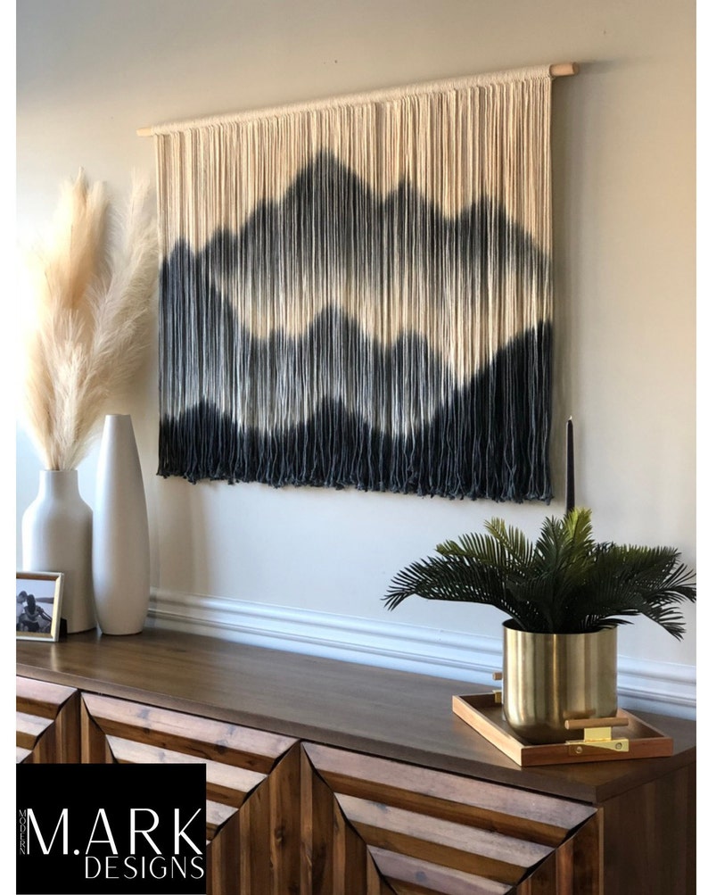 Navy Blue Macrame Wall Hanging Macrame Mountains Landscape Etsy Canada