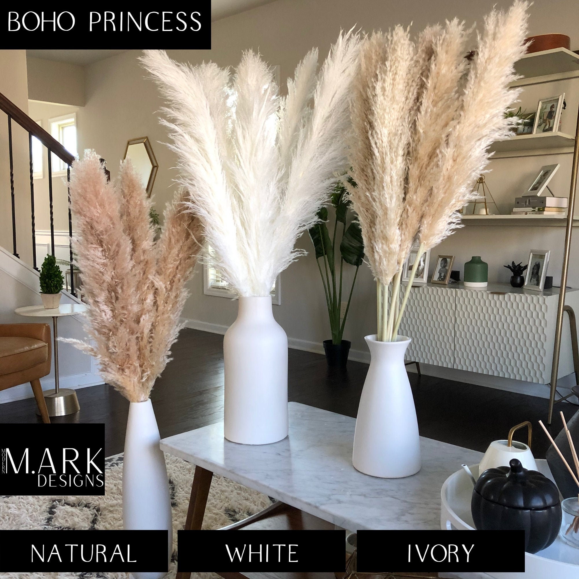 PAMPAS GRASS LARGE Fluffy Signature Faux Artificial Pampas Grass 42 Romantic Ivory Color Luxurious /& Stunning Wedding Flower Decoration