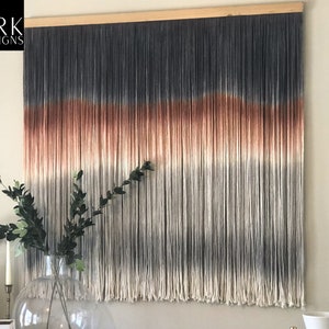 Black Macrame Mural Large Tapestry Wall Hanging Yarn Wall Hanging Boho Macrame Textile Wall Hanging Hand Woven Modern Wall Decor Gray White