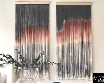 XL Black Macrame Wall Hanging - Hand-Dyed Boho Tapestry