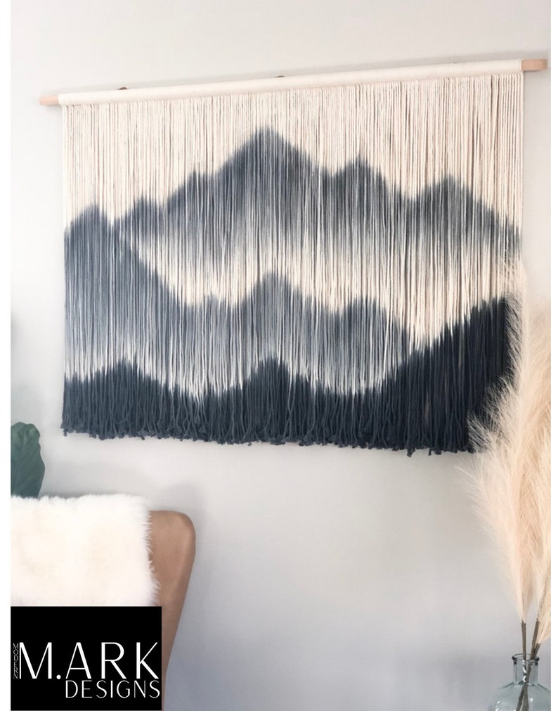 Navy Blue Macrame Wall Hanging Macrame Mountains Landscape Etsy Canada