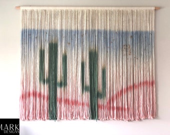 Cactus Macrame Wall Hanging, XL Desert Sky Mural, Boho Decor