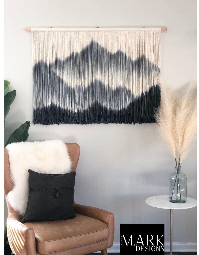 Navy Blue Macrame Wall Hanging Macrame Mountains Landscape Etsy Canada