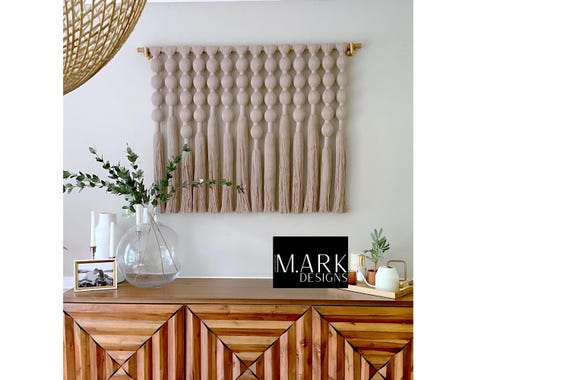 Black Yarn Wrapped Ball Macrame Mural for Wall Yarn Wall Hanging for Bedroom Black Wall Hanging Extra Large Macrame Woven Wall Hanging