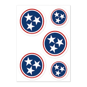 Tennessee Tristar Sticker Sheet - 5Pk Tri-Star Stickers - Tristar Auto Stickers
