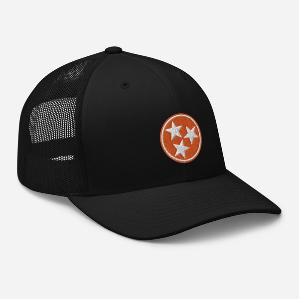 Tennessee Tristar Hat - Tennessee Trucker Cap - Orange Tri-Star - Made With The Classic Yupoong 6606 SnapBack