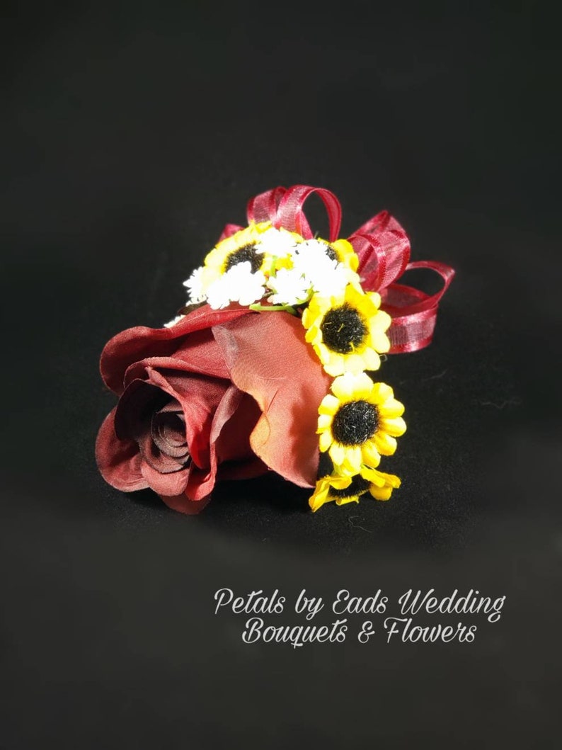 Sunflower and burgundy rose bouquet package Etsy