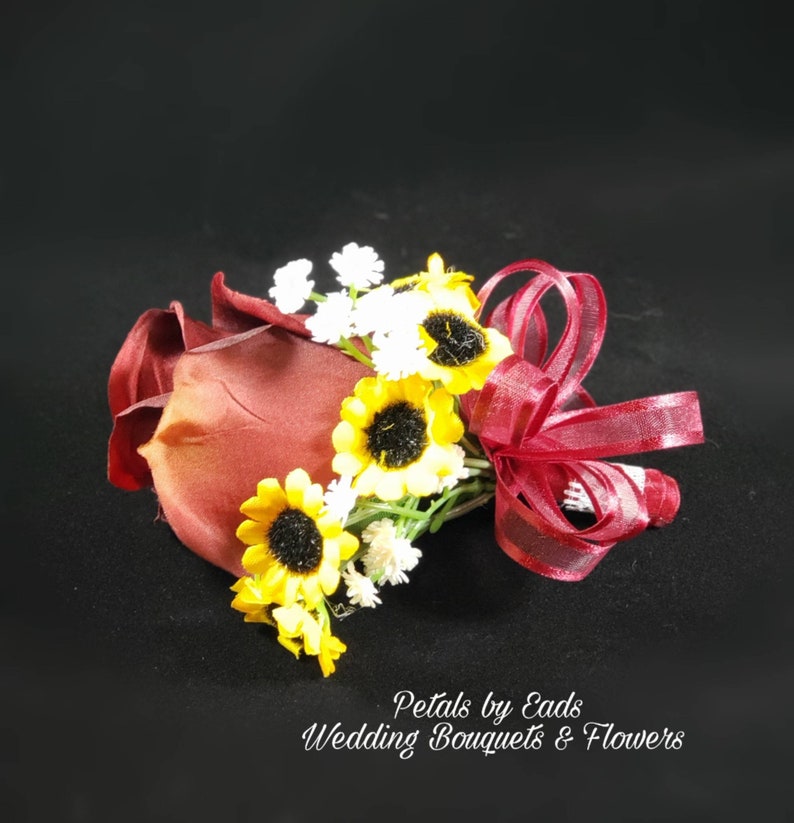 Sunflower and burgundy rose bouquet package Etsy