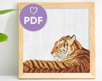 Tiger Cross Stitch Pattern, Wild Cat PDF Cross Stitch Pattern, Animals Theme Cross Embroidery Design, Simple Cross Stitch, Tiger Embroidery