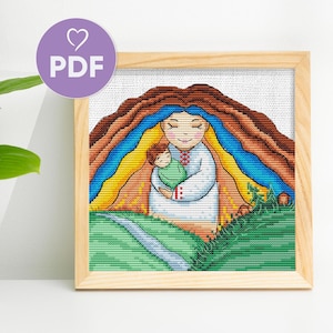 Mother's Embrace Cross Stitch Pattern, Maternal Love Stitch PDF, Mother & Child Cross Stitch Pattern, PDF Embroidery Design, Family X-Stitch