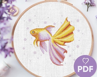 Goldfish Cross Stitch Pattern PDF, Pet Fish Embroidery, Easy Digital Download